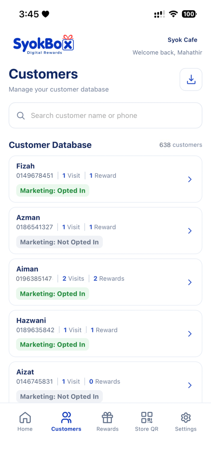 SyokBox Customer Database